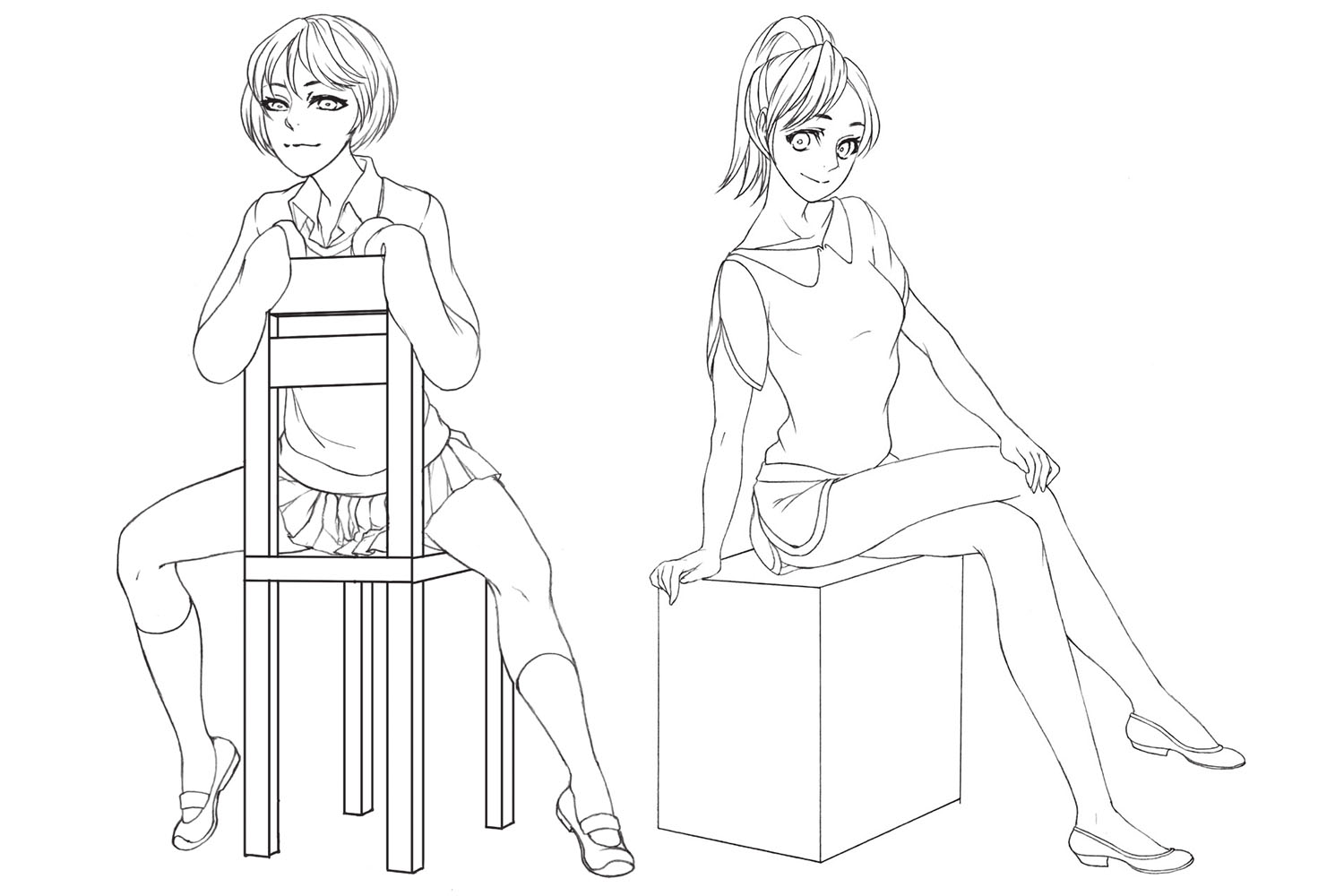 女性キャラクターイラストのポージングの極意「座る」ことで変化する筋肉の動きに注意しよう
