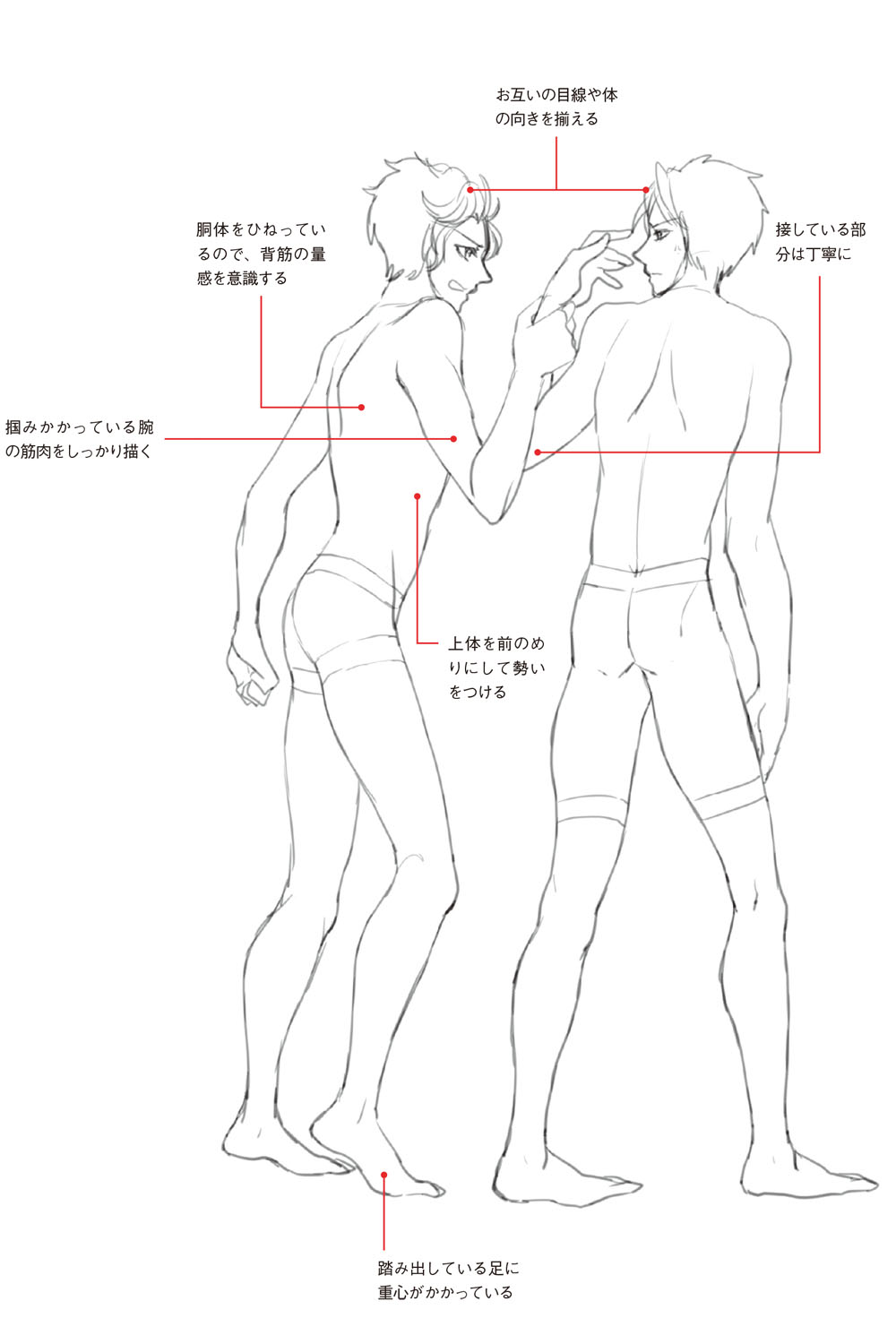 男性キャラのポージングの描き方 2人を絡めたポーズで連動感を出すコツは 接触している位置から描く 動きのあるポーズの描き方 男性キャラクター編 第2回 Pictures