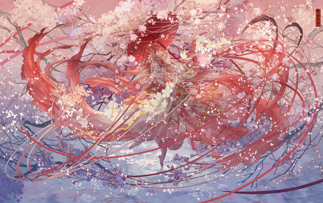 イラストレーター 七原しえさんによる、桜をテーマにした壮大な和風ファンタジーなイラスト作品